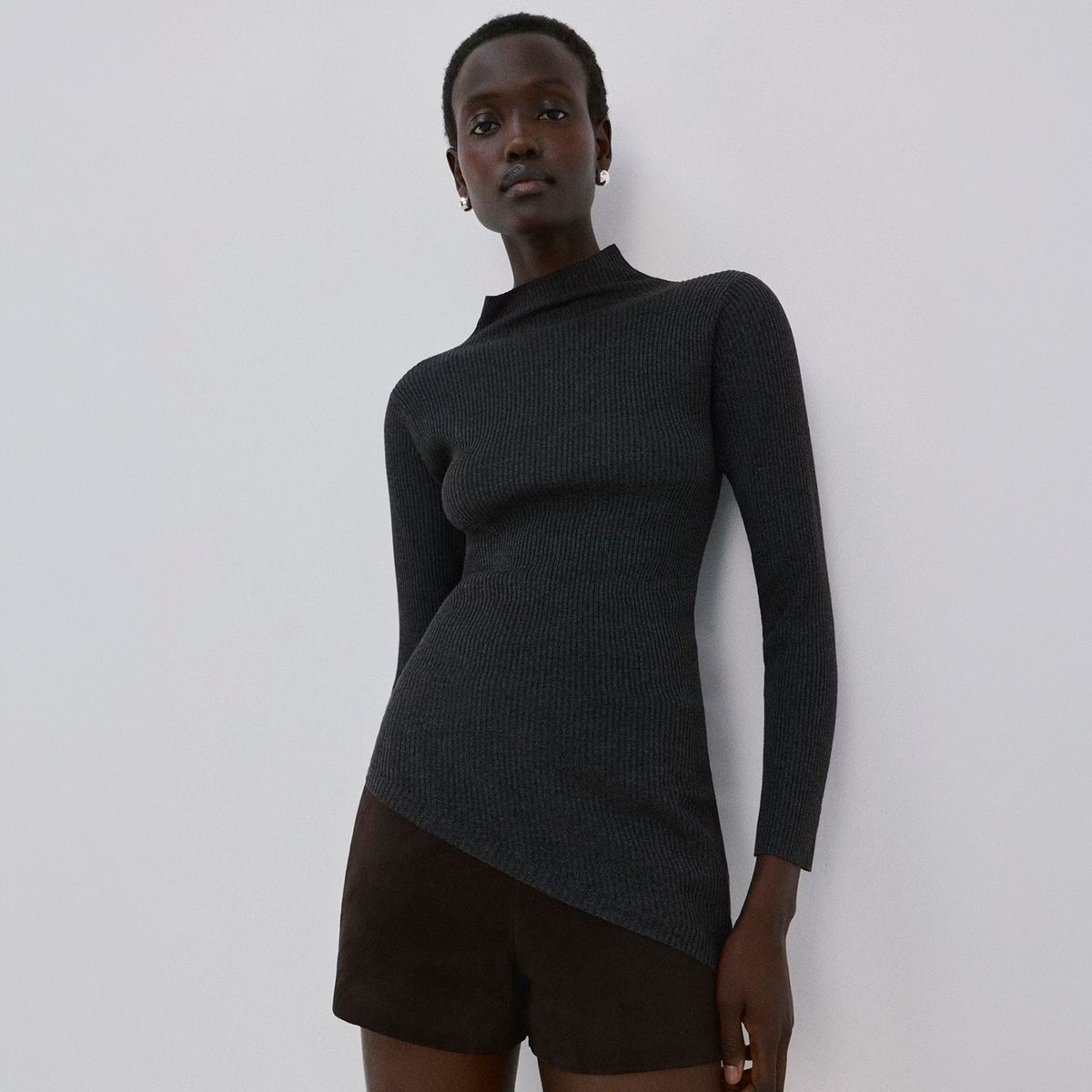 MANGO - Sweater Asimétrico Cuello Alto Mujer Mango