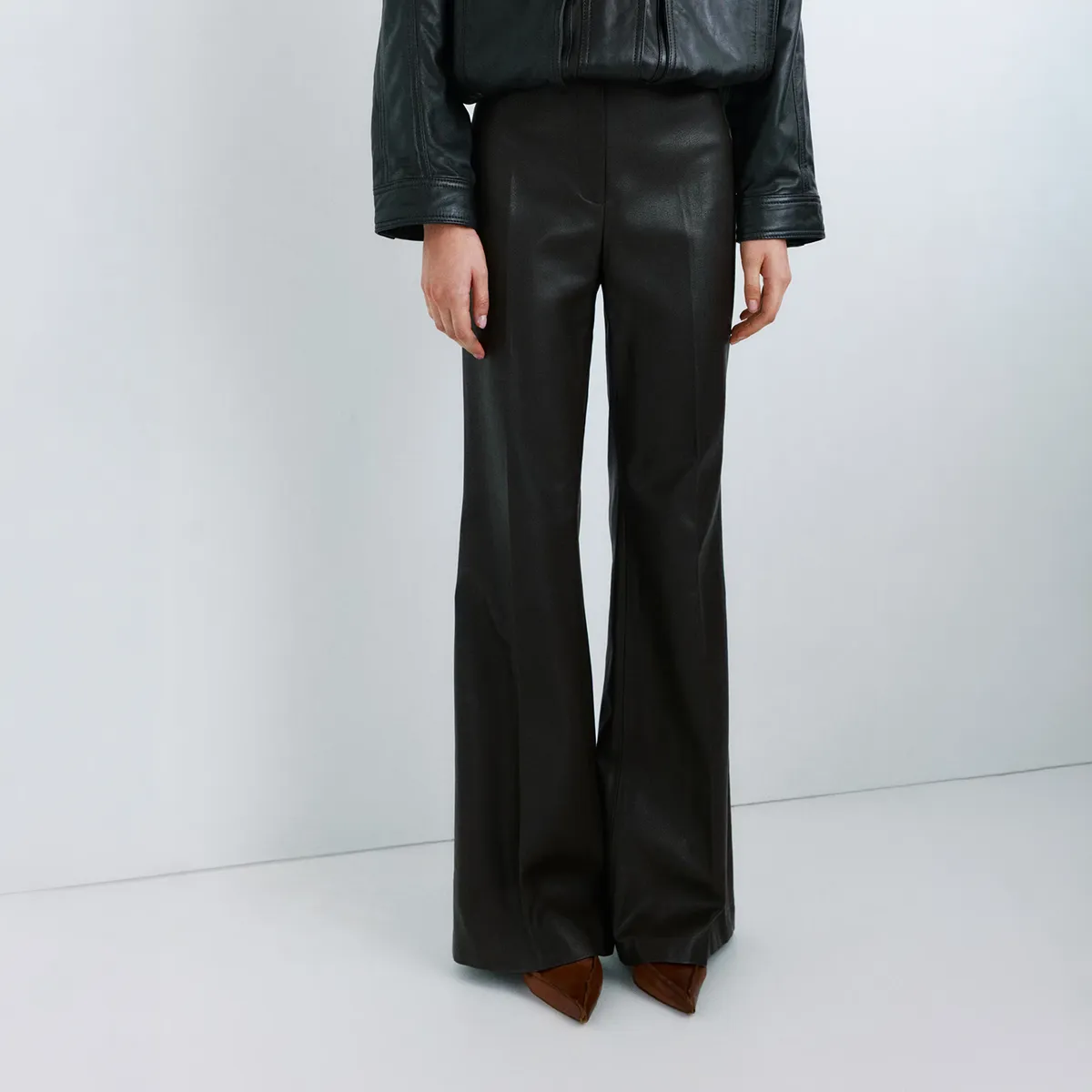MANGO - Pantalón Wide Leg Efecto Piel Mujer Mango