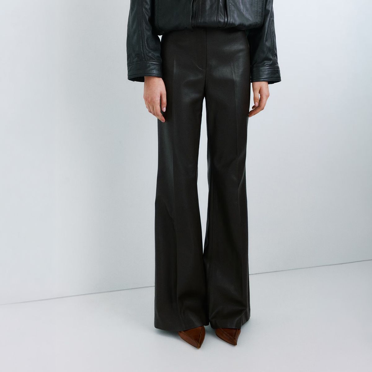 MANGO - Pantalón Wide Leg Efecto Piel Mujer Mango