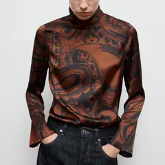 MANGO - Blusa Satinada Estampado Paisley Mujer