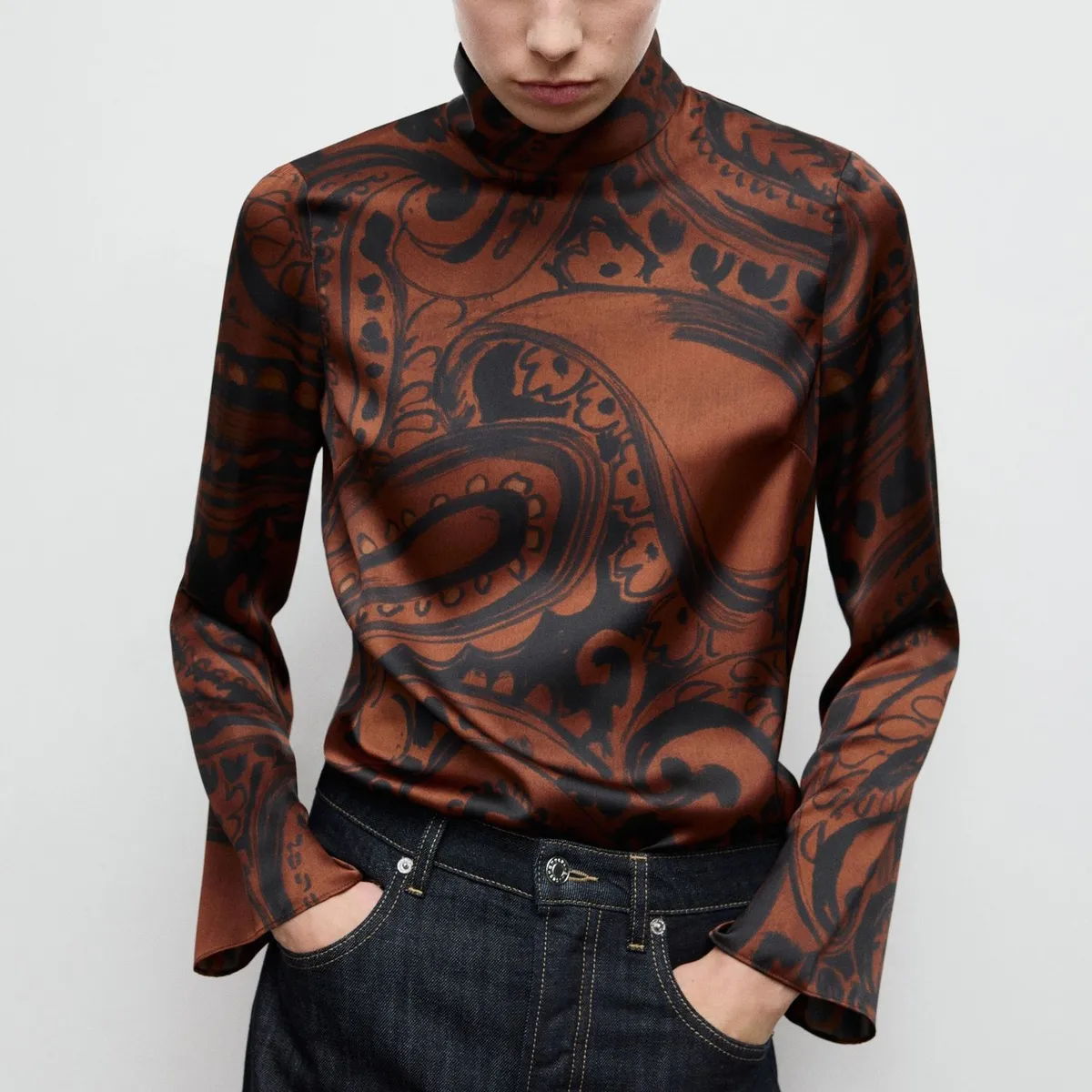 MANGO - Blusa Satinada Estampado Paisley Mujer Mango