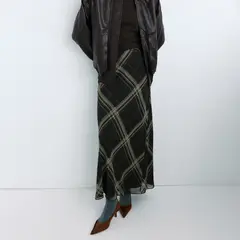 MANGO - Falda Larga Cuadros Mujer