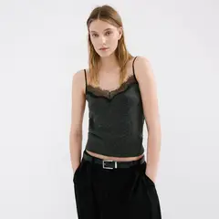 MANGO - Polera Escote Encaje Mujer