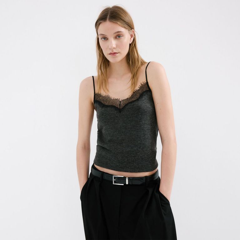 Polera Escote Encaje Mujer