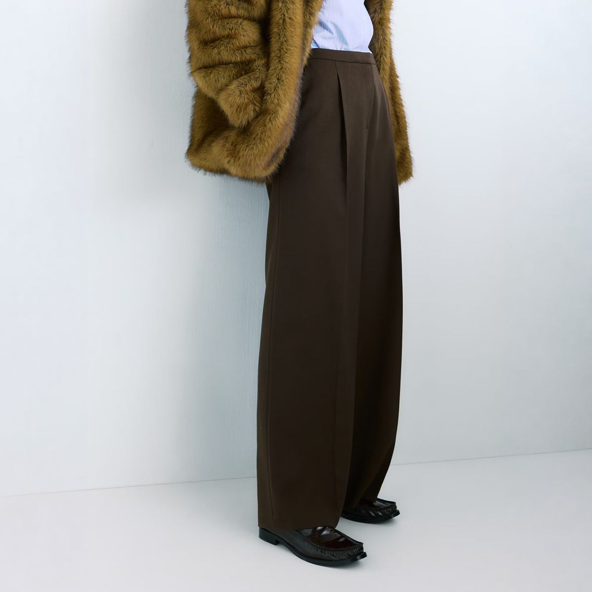 MANGO - Pantalón Wide Leg Pinzas Tiro Medio Mujer Mango