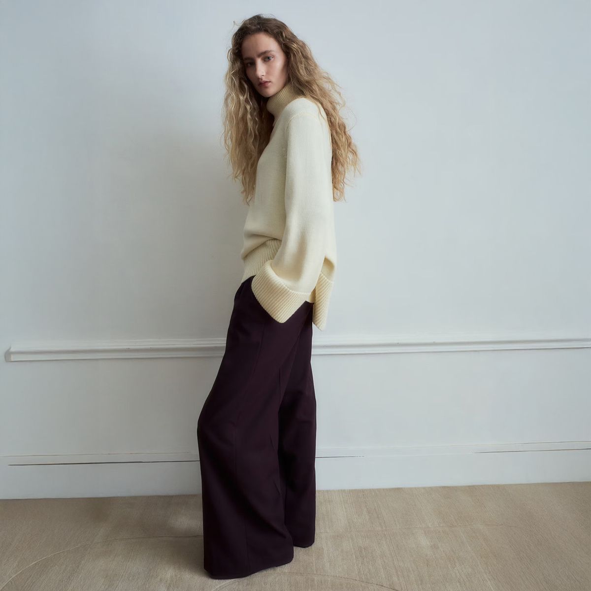 MANGO - Pantalón Wide Leg Pinzas Tiro Medio Mujer Mango