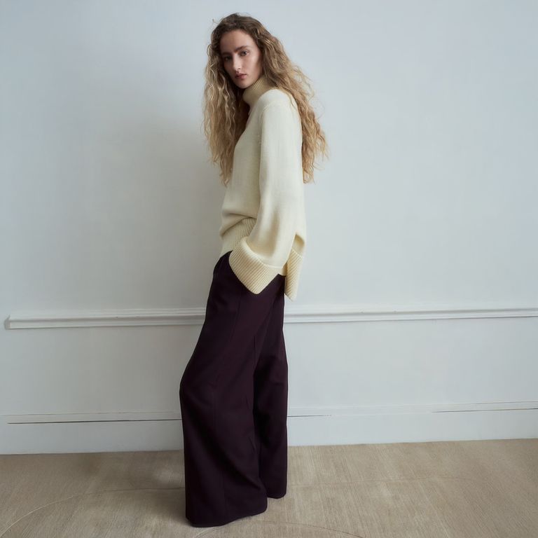 Pantalón Wide Leg Pinzas Tiro Medio Mujer