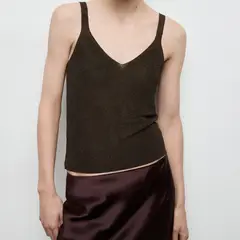 MANGO - Polera Punto Lúrex Cuello Pico Mujer