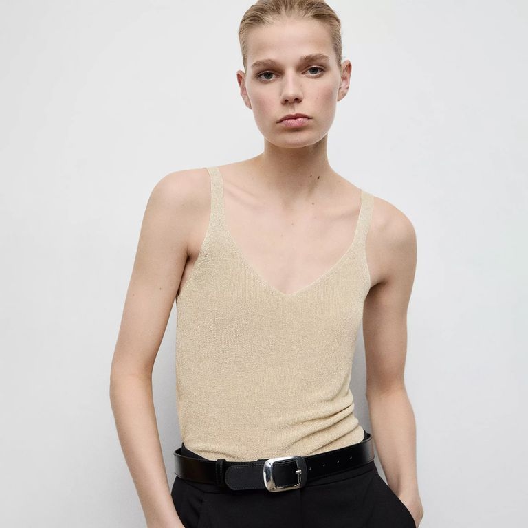 Polera Punto Lúrex Cuello Pico Mujer