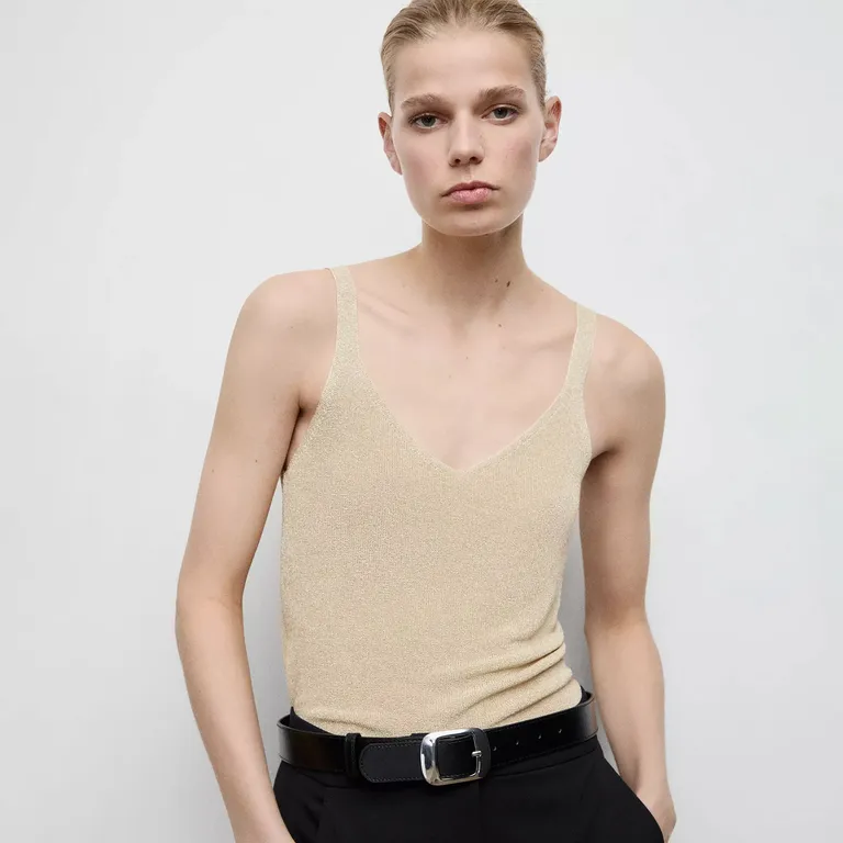 Polera Punto Lúrex Cuello Pico Mujer
