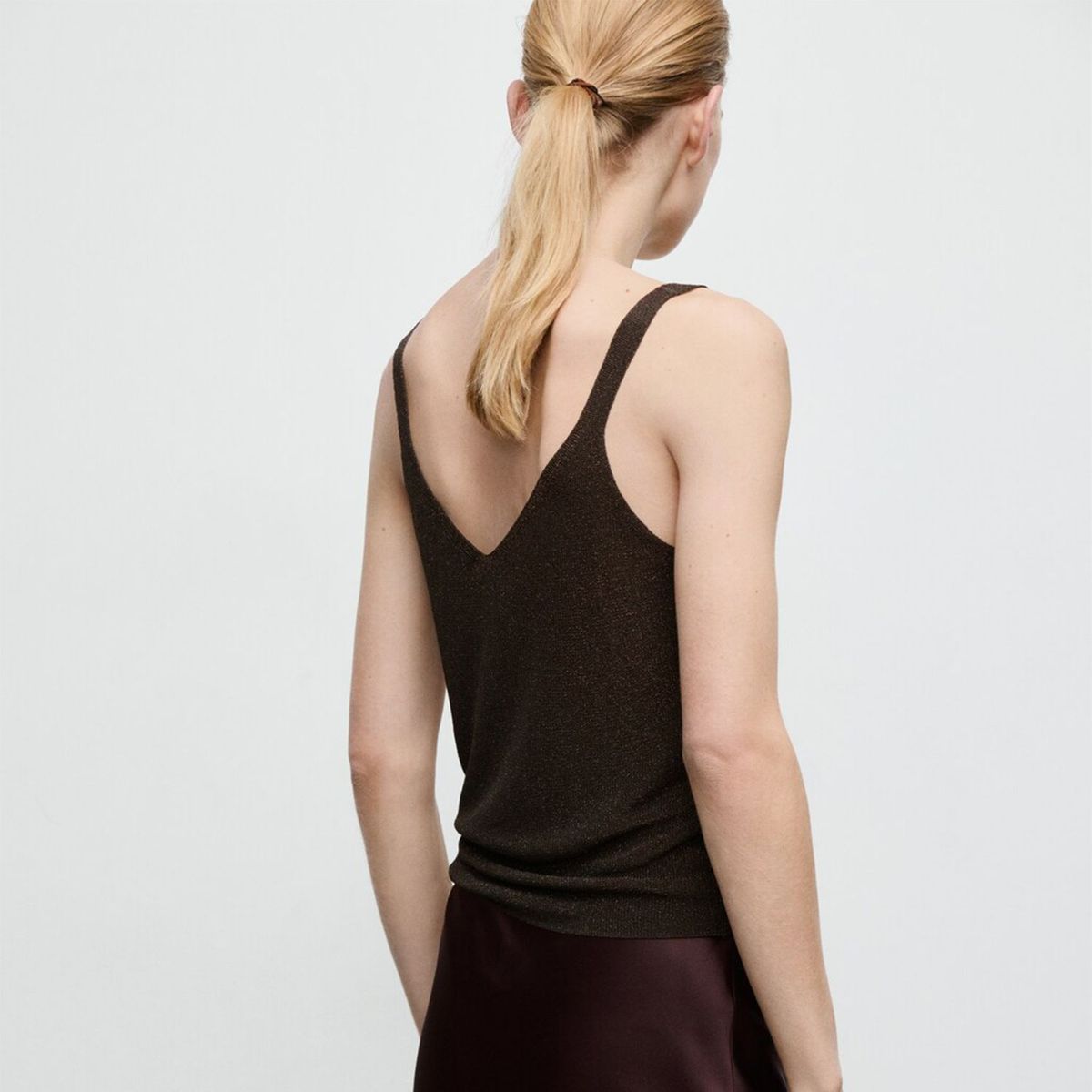 MANGO - Polera Punto Lúrex Cuello Pico Mujer Mango