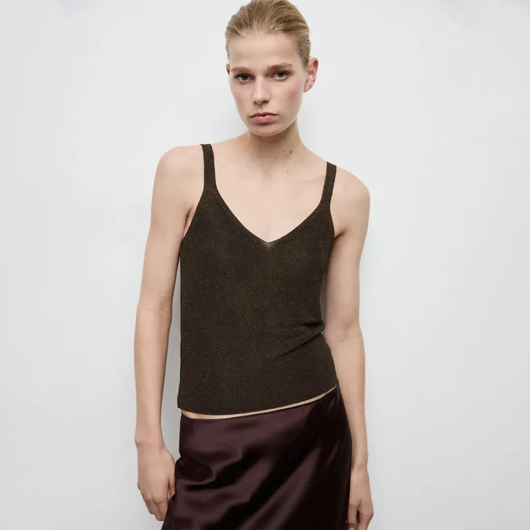 Polera Punto Lúrex Cuello Pico Mujer