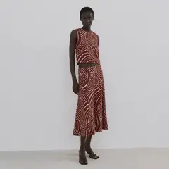 MANGO - Falda Evasé Estampado Geométrico Mujer