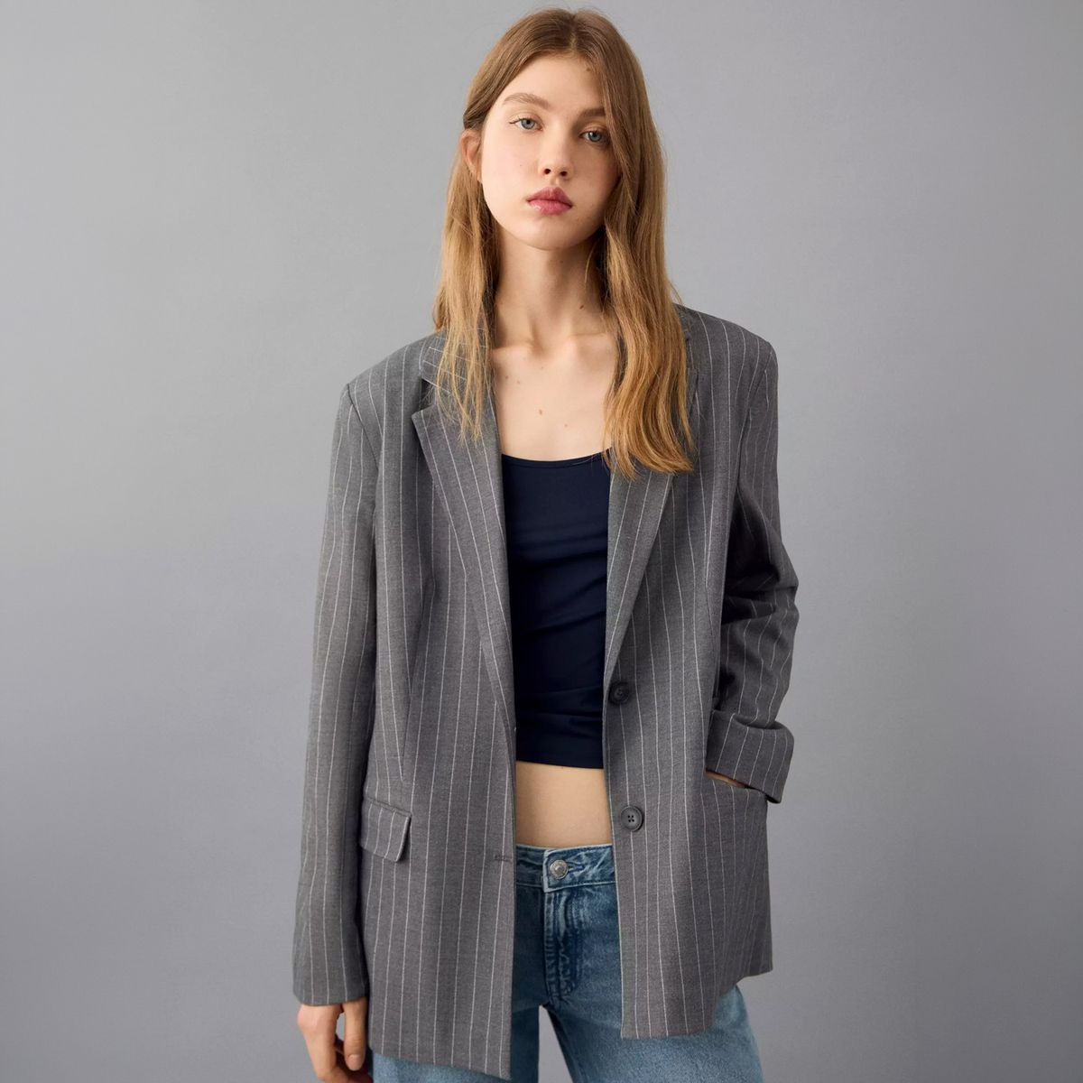 MANGO TEEN - Blazer Traje Rayas Mujer Mango Teen