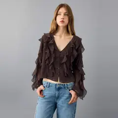 MANGO TEEN - Blusa Volantes Fluida Mujer