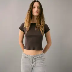 MANGO TEEN - Polera Manga Corta Canalé Mujer