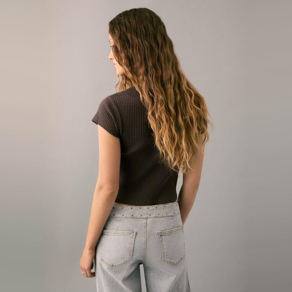 MANGO TEEN - Polera Manga Corta Canalé Mujer Mango Teen