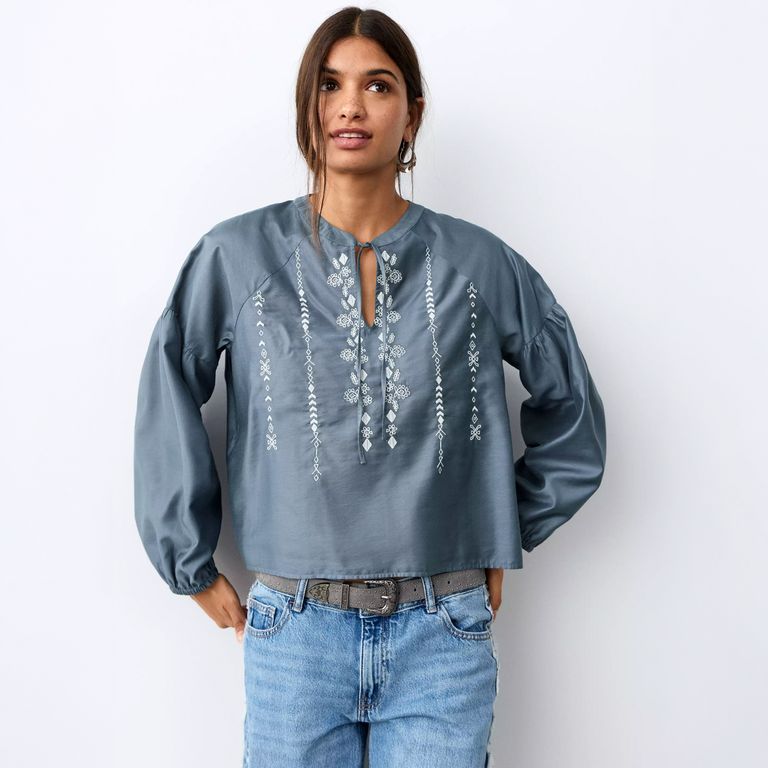 Blusa Bordada Lazo Mujer