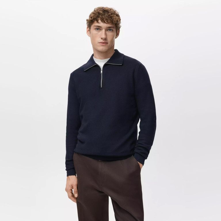 Sweater Microestructura Cuello Cremallera Hombre
