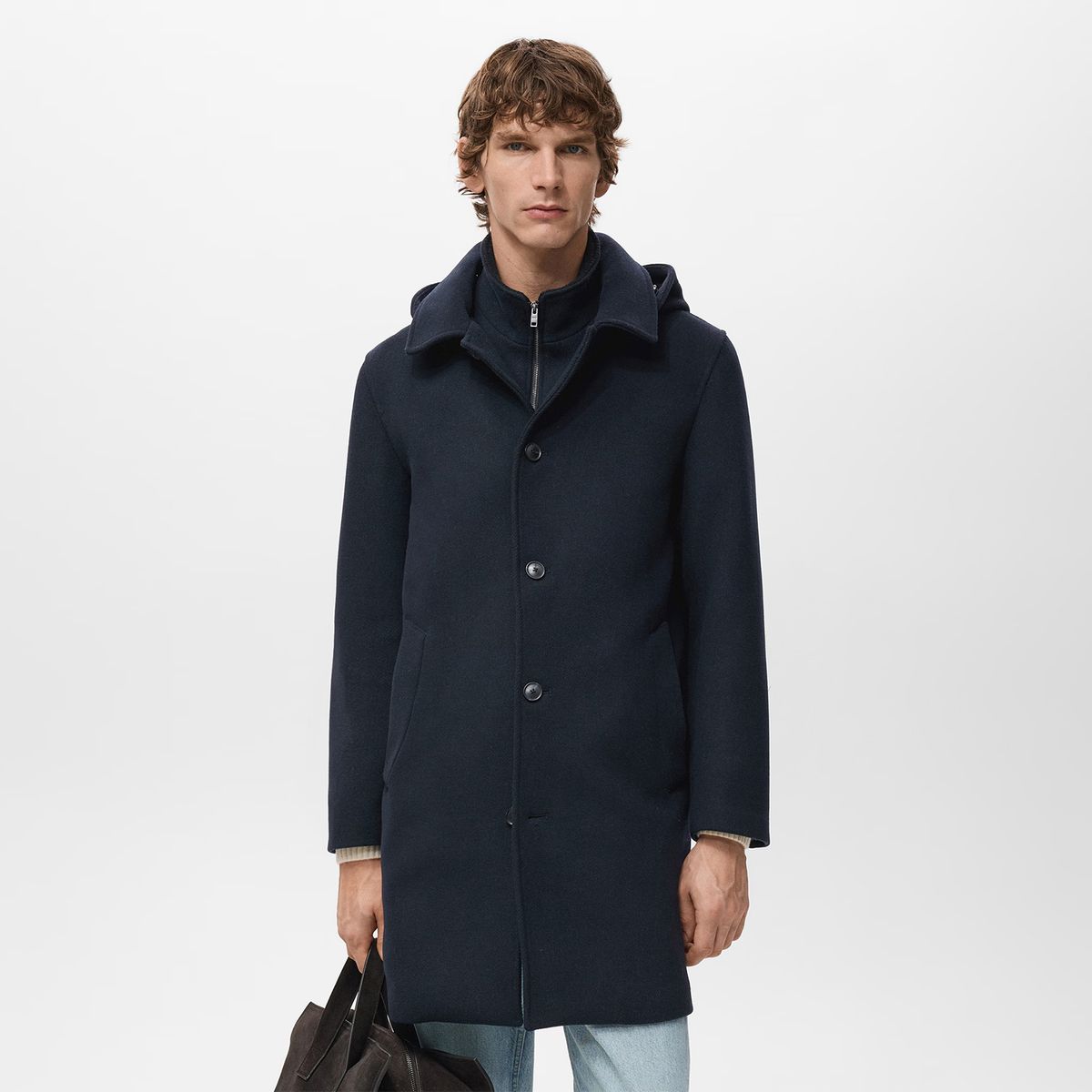 MANGO MAN - Abrigo Lana Cuello Interior Desmontable Hombre Mango Man