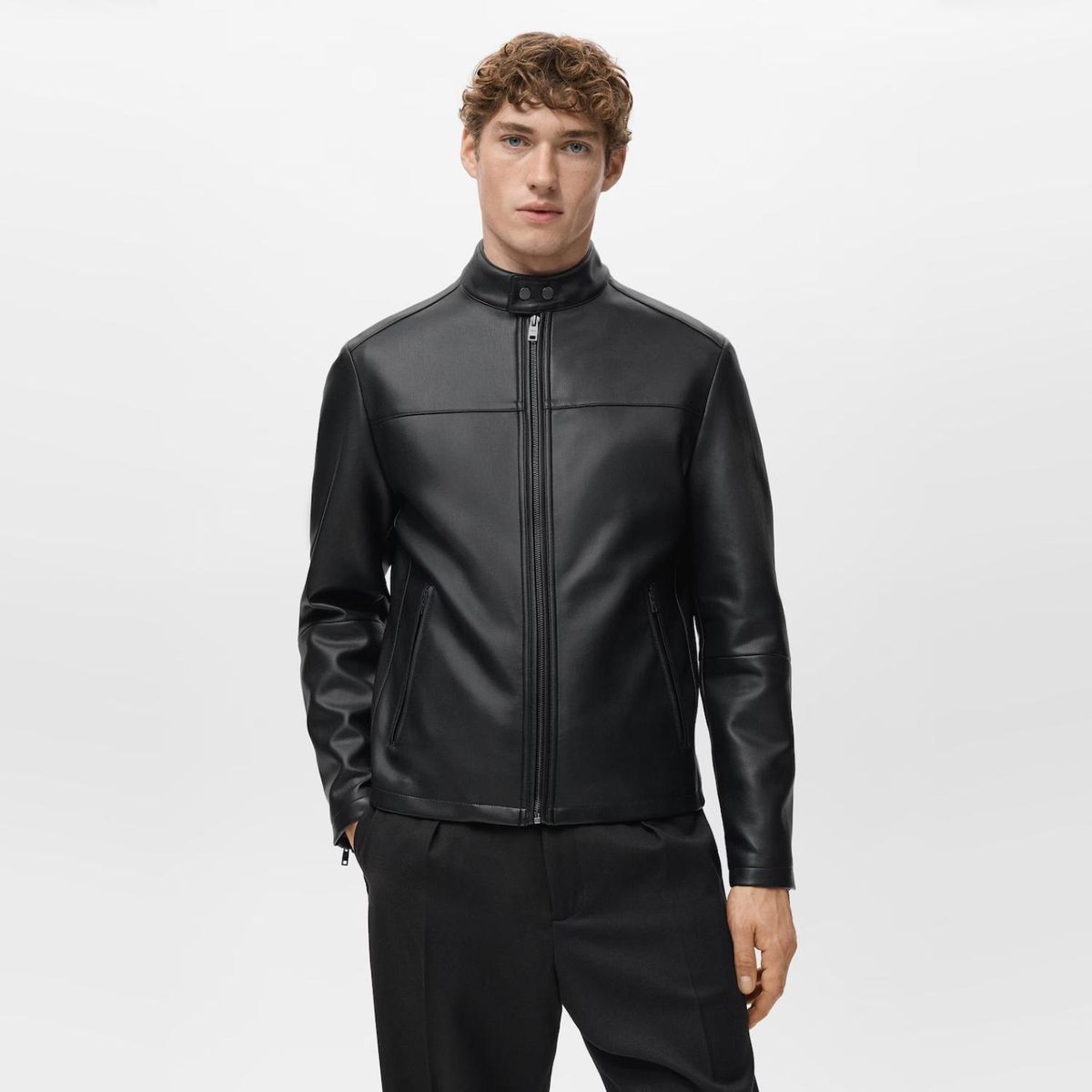 MANGO MAN - Chaqueta Efecto Piel Cremallera Hombre Mango Man