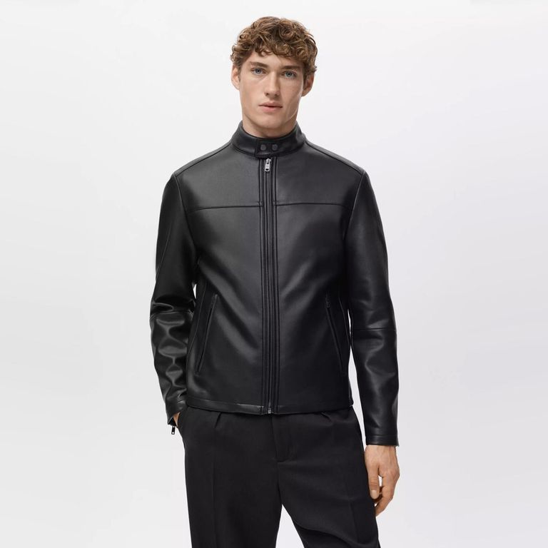 Chaqueta Efecto Piel Cierre Hombre