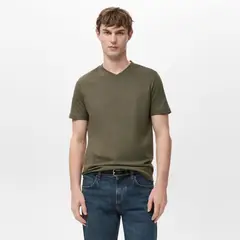 MANGO MAN - Polera 100% Algodón Cuello Pico Slim Fit Hombre