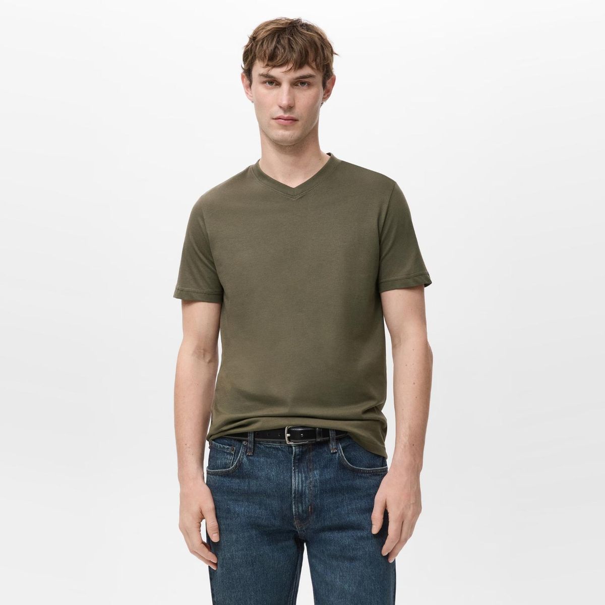 MANGO MAN - Polera 100% Algodón Cuello Pico Slim Fit Hombre Mango Man