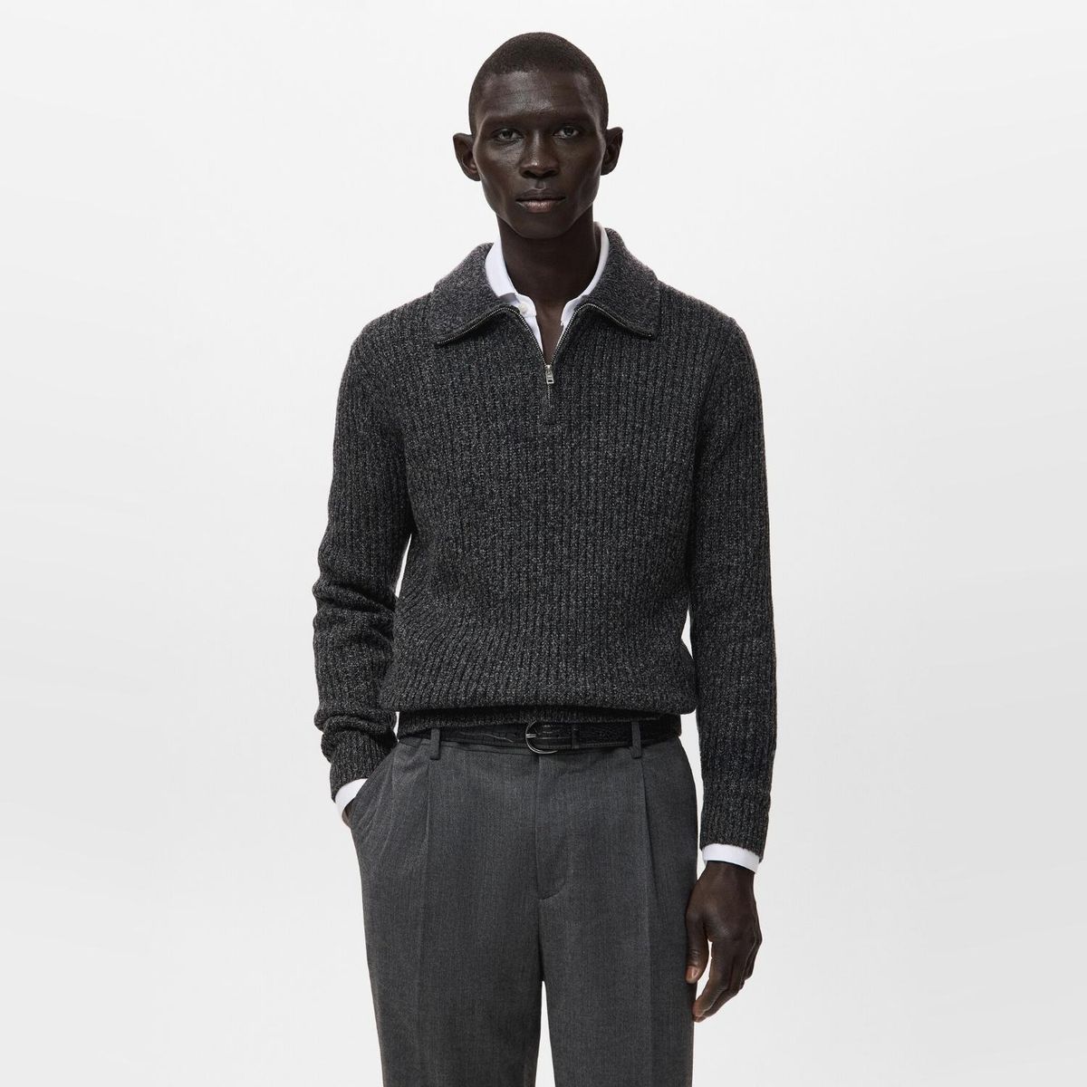 MANGO MAN - Sweater Mezcla Lana Cierre Hombre Mango Man