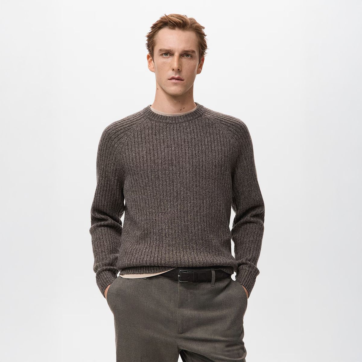 MANGO MAN - Sweater Punto Canalé Mezcla Lana Hombre Mango Man