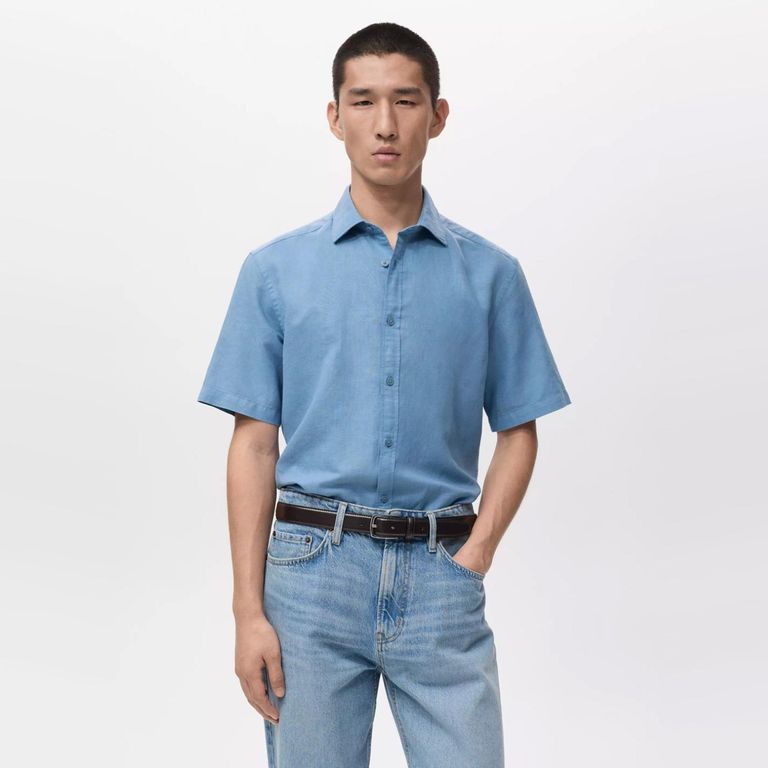Camisa Algodón Manga Corta Hombre