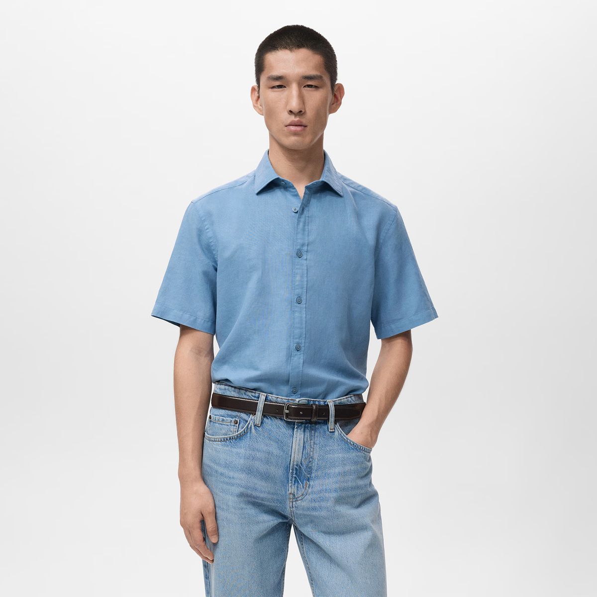 MANGO MAN - Camisa Algodón Manga Corta Hombre Mangon Man