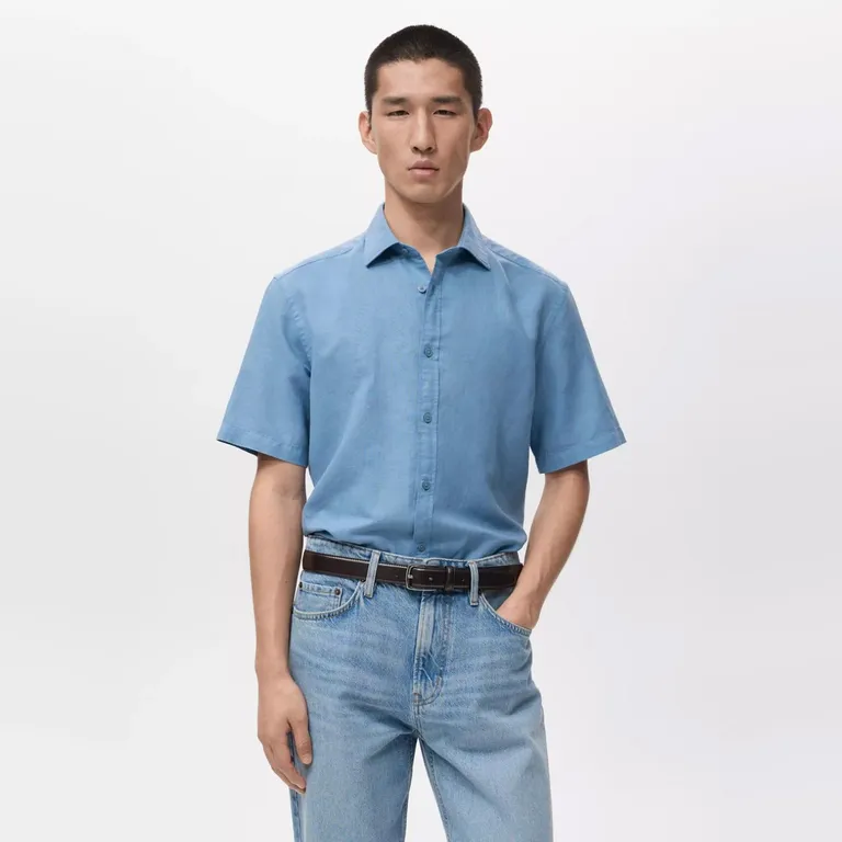 Camisa Algodón Manga Corta Hombre