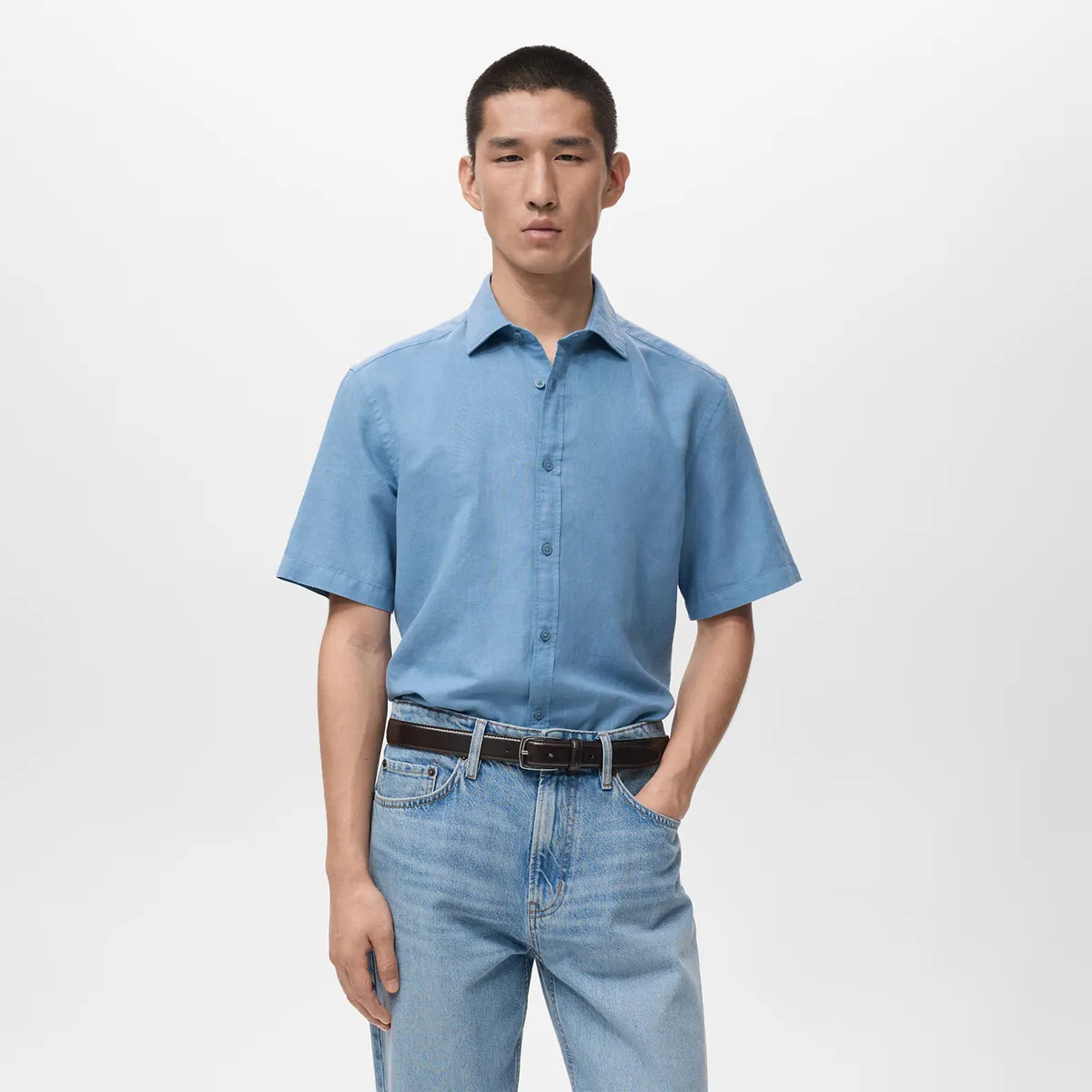 MANGO MAN - Camisa Algodón Manga Corta Hombre Mangon Man