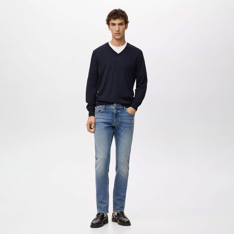 Jeans Jan Slim Fit Lavado Oscuro Desgastado Hombre
