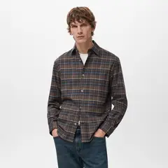 MANGO MAN - Camisa 100% Algodón Franela Cuadros Hombre