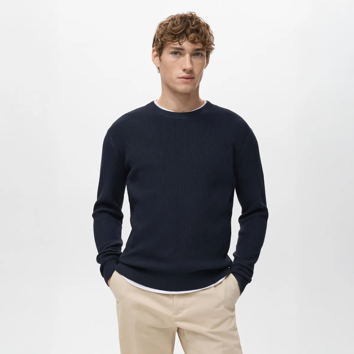 MANGO MAN - Sweater Algodón Punto Fino Canalé Hombre Mango Man