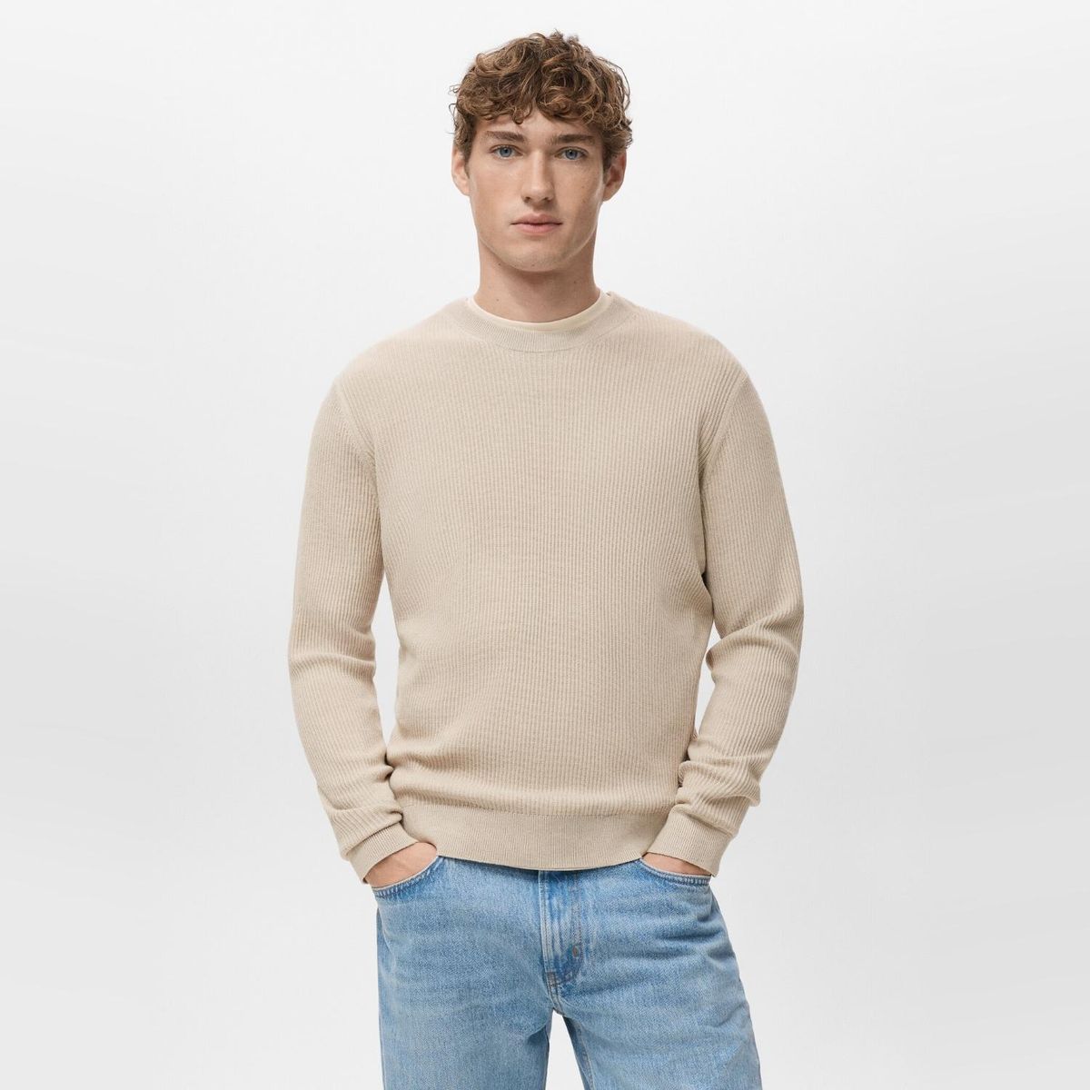 MANGO MAN - Sweater Algodón Punto Fino Canalé Hombre Mango Man