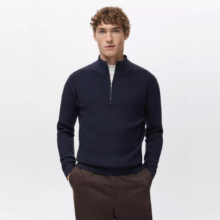Sweater Canalé Cuello Cierre Hombre