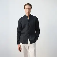 MANGO MAN - Camisa 100% Lino Cuello Mao Hombre