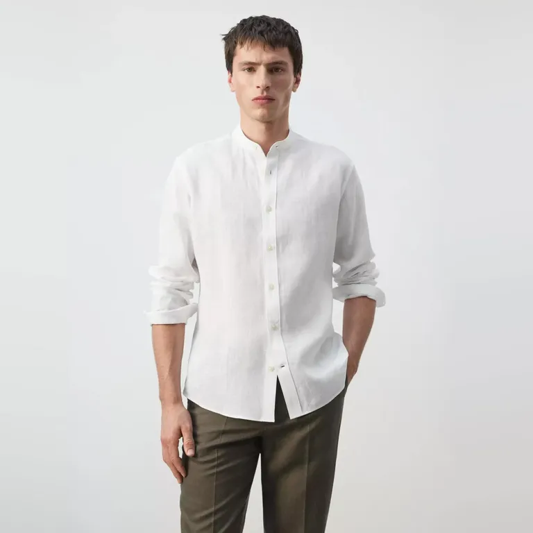 Camisa 100% Lino Cuello Mao Hombre