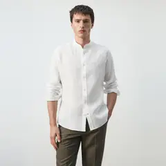 MANGO MAN - Camisa 100% Lino Cuello Mao Hombre