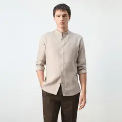 MANGO MAN - Camisa 100% Lino Cuello Mao Hombre