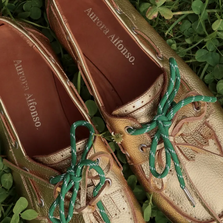 Mocasín Mujer Cuero Dorado