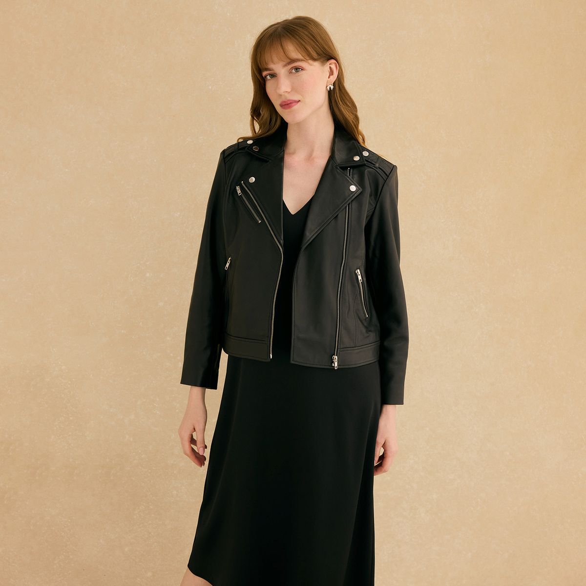 BIMANI - Chaqueta Biker 100% Cuero Mujer Bimani