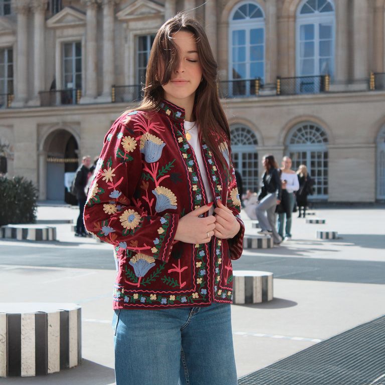 Chaqueta Bordada 100% Algodón Mujer