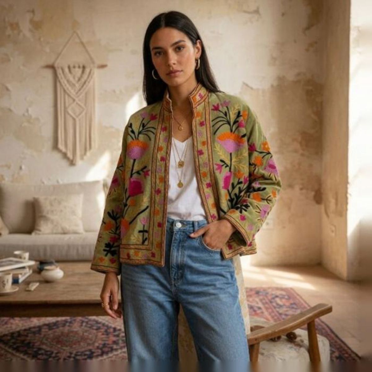 TOLATOLI - Chaqueta Bordada 100% Algodón Mujer Tolatoli