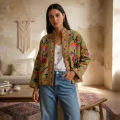 TOLATOLI - Chaqueta Bordada 100% Algodón Mujer