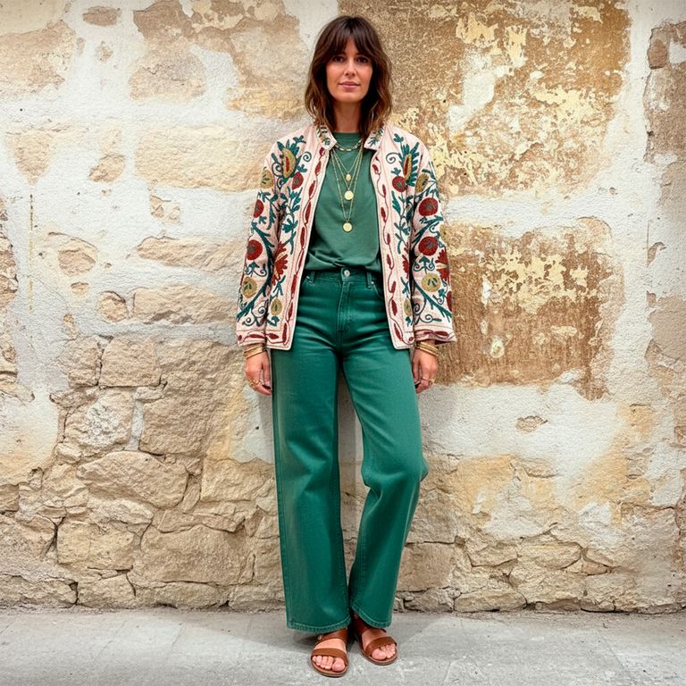 Chaqueta Bordada 100% Algodón Mujer