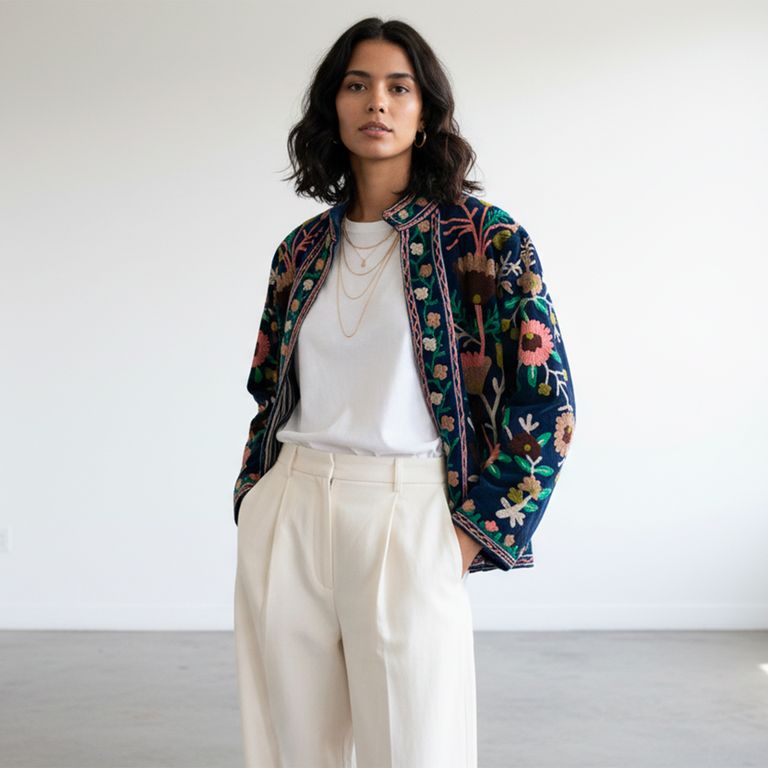 Chaqueta Bordada 100% Algodón Mujer
